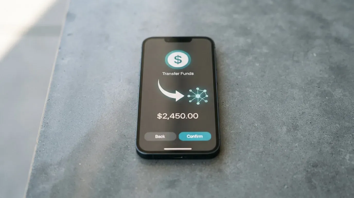 A phone showing a stablecoin transfer screen