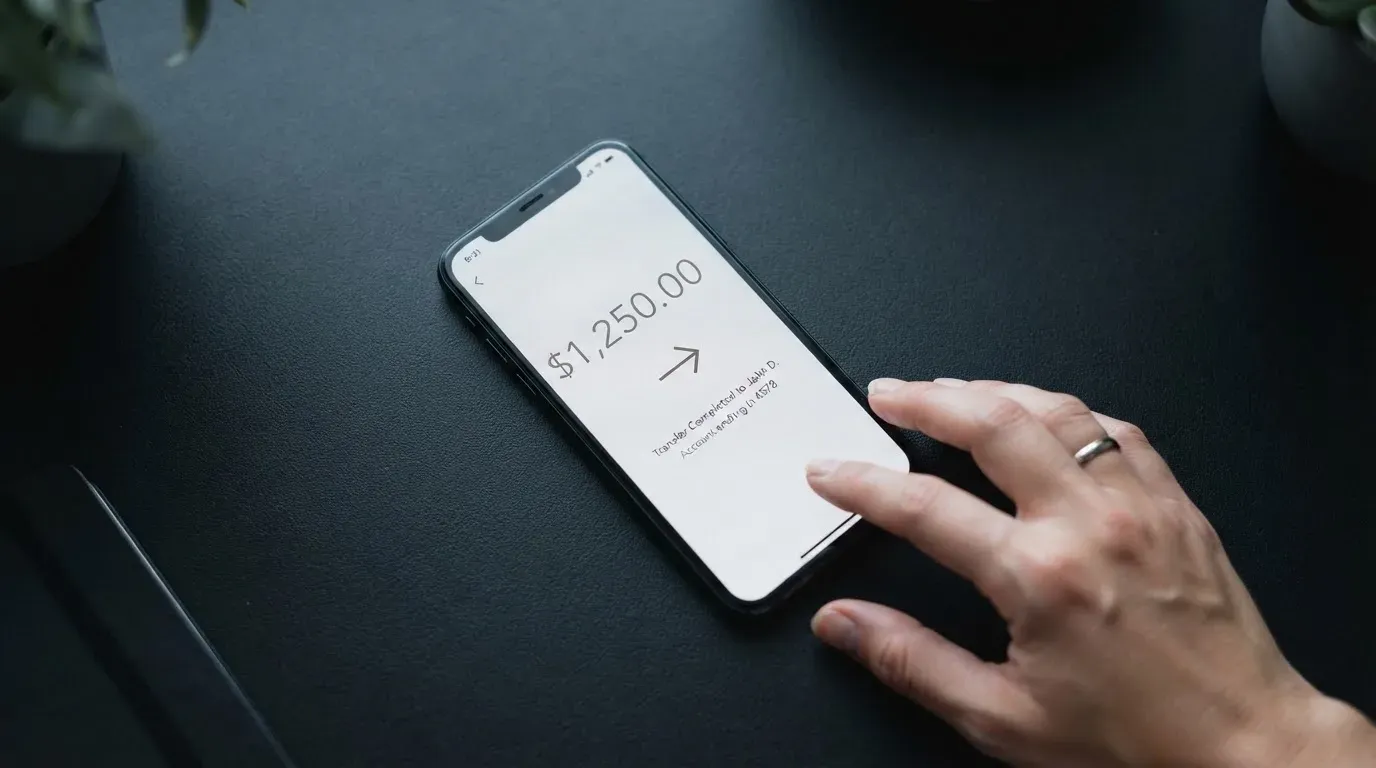 A phone showing a stablecoin transfer screen