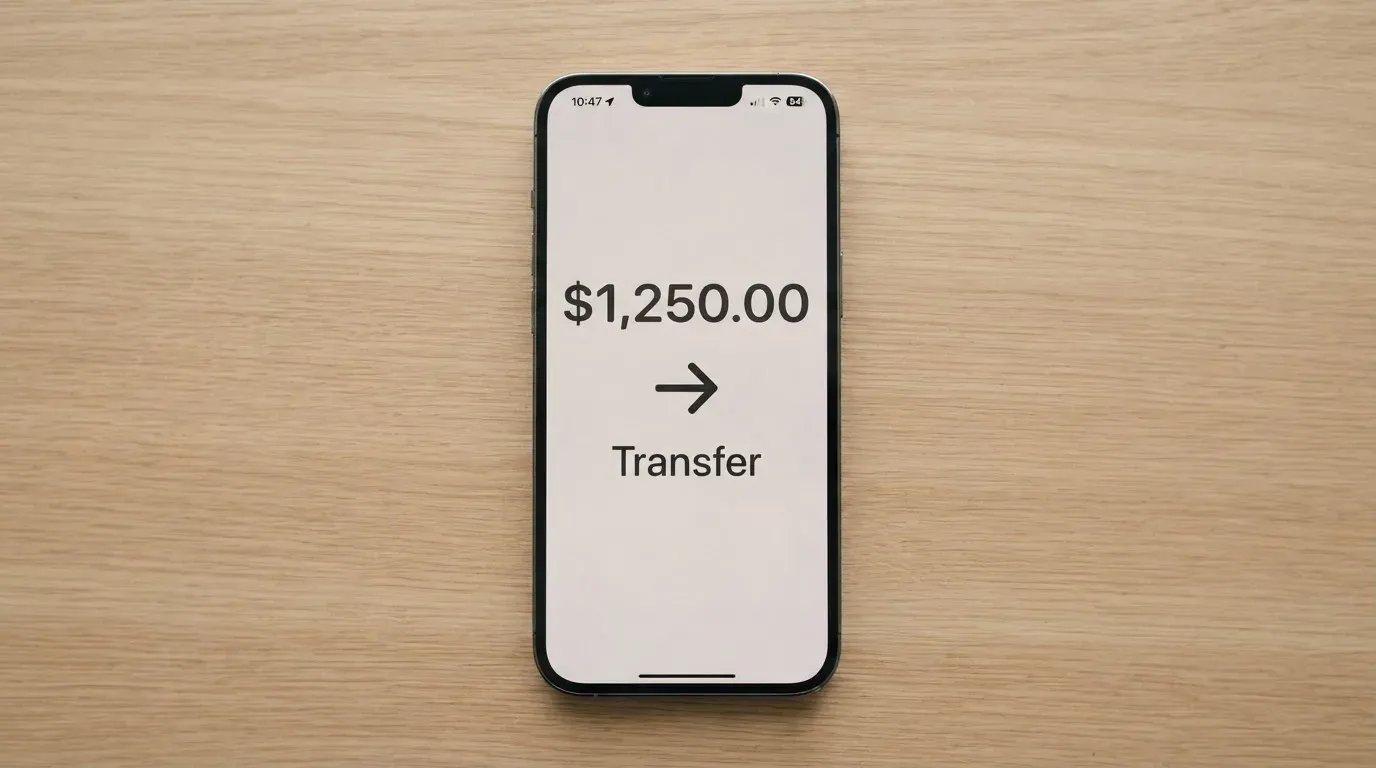 A phone showing a stablecoin transfer screen