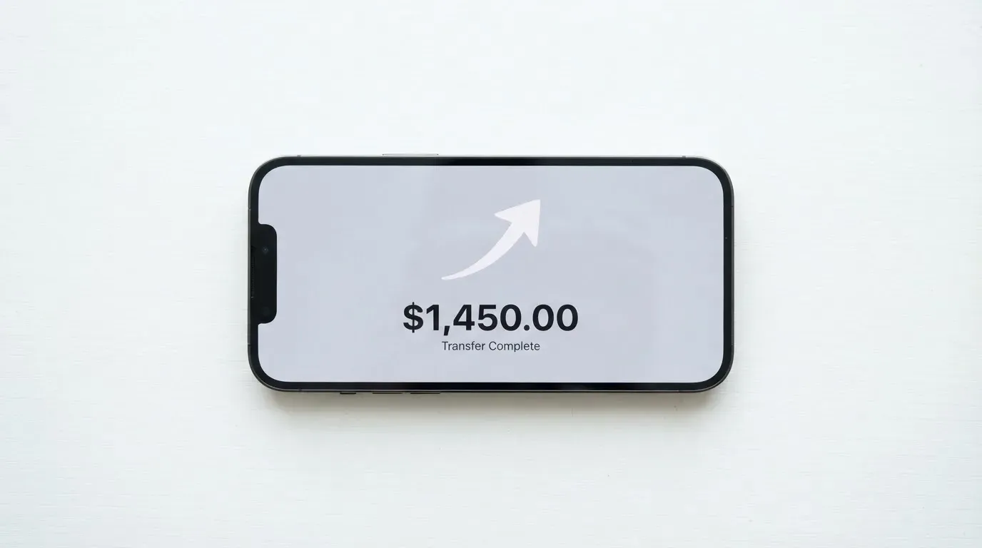 A phone showing a stablecoin transfer screen