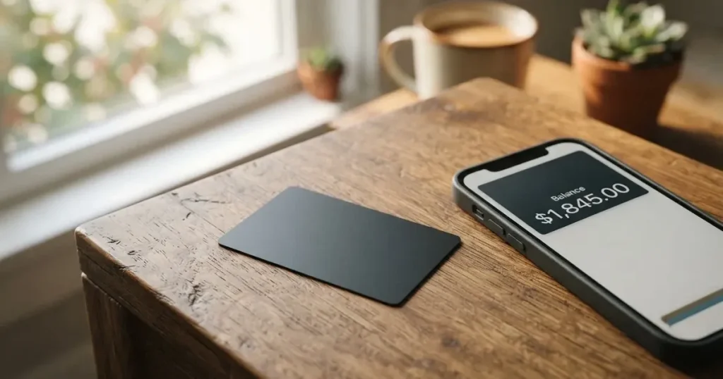 Several payment cards fanned out next to a phone with a crypto wallet app
