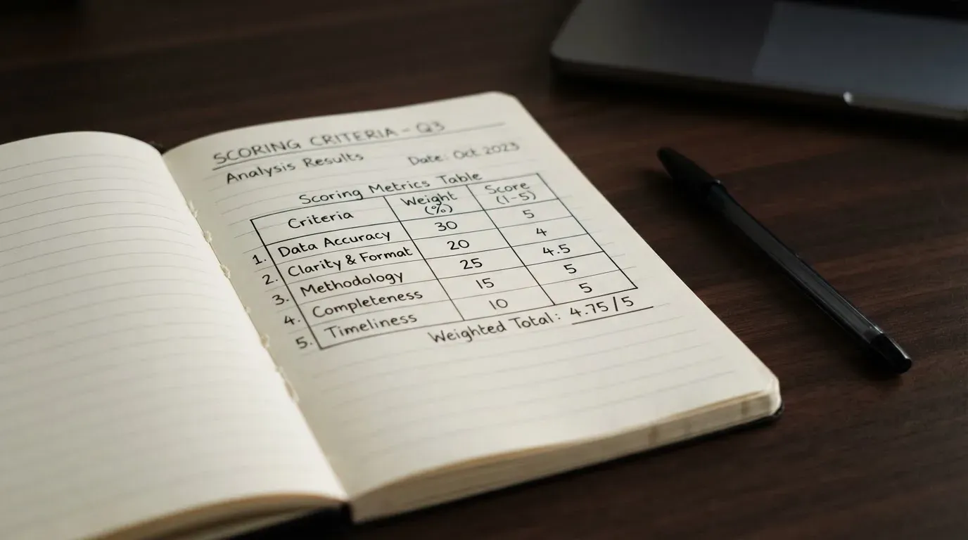 A notebook with a hand-drawn comparison table and a pen