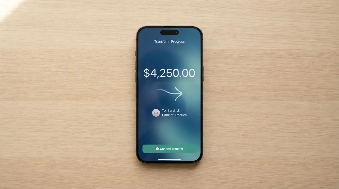 A phone showing a stablecoin transfer screen