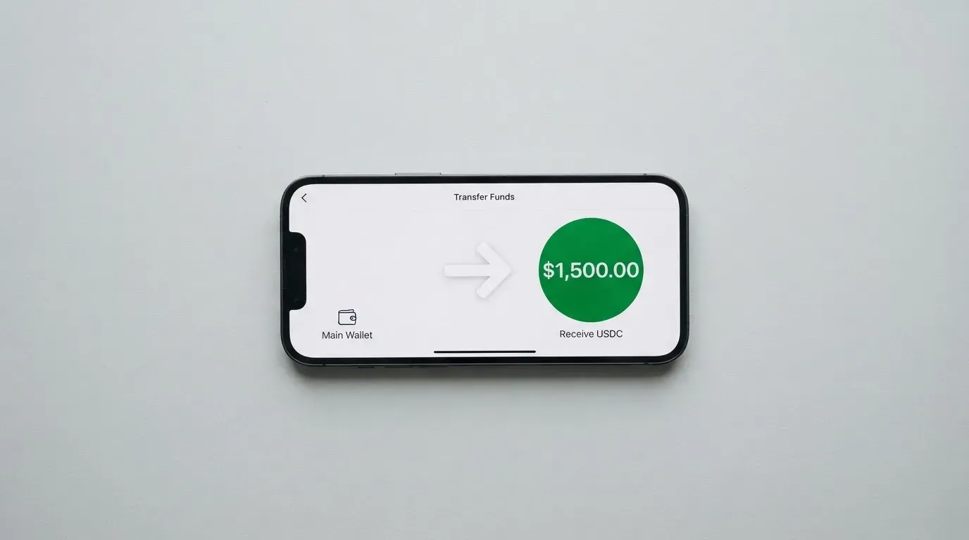 A phone showing a stablecoin transfer screen