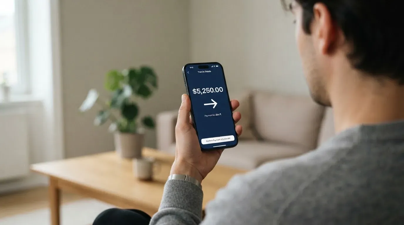 A phone showing a stablecoin transfer screen