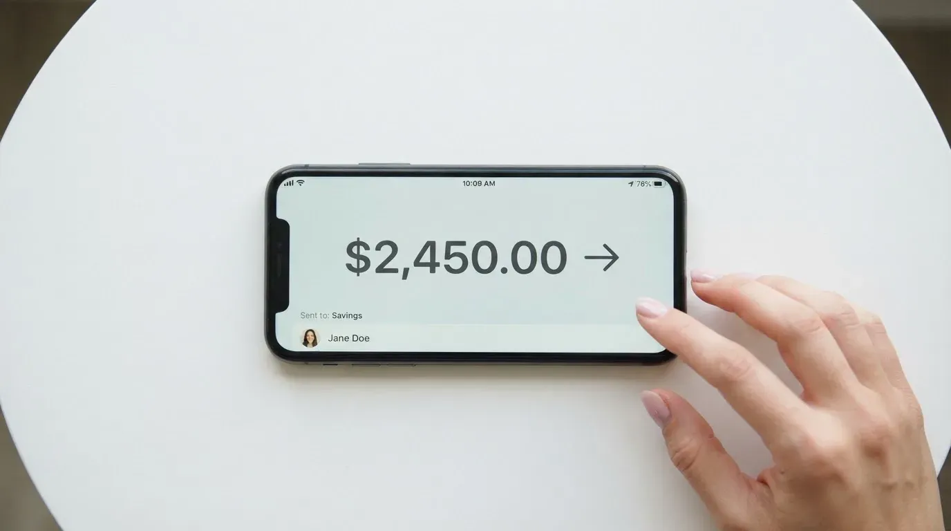 A phone showing a stablecoin transfer screen