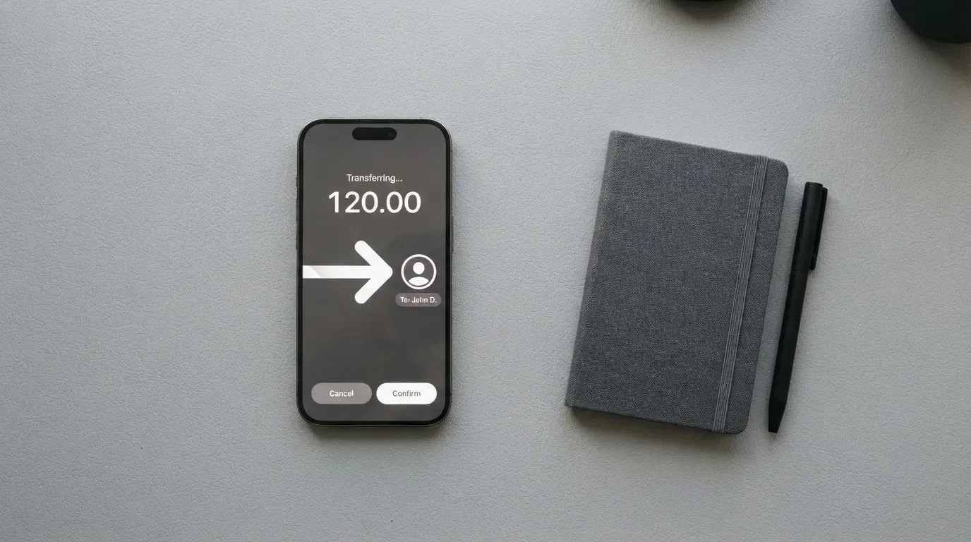 A phone showing a stablecoin transfer screen