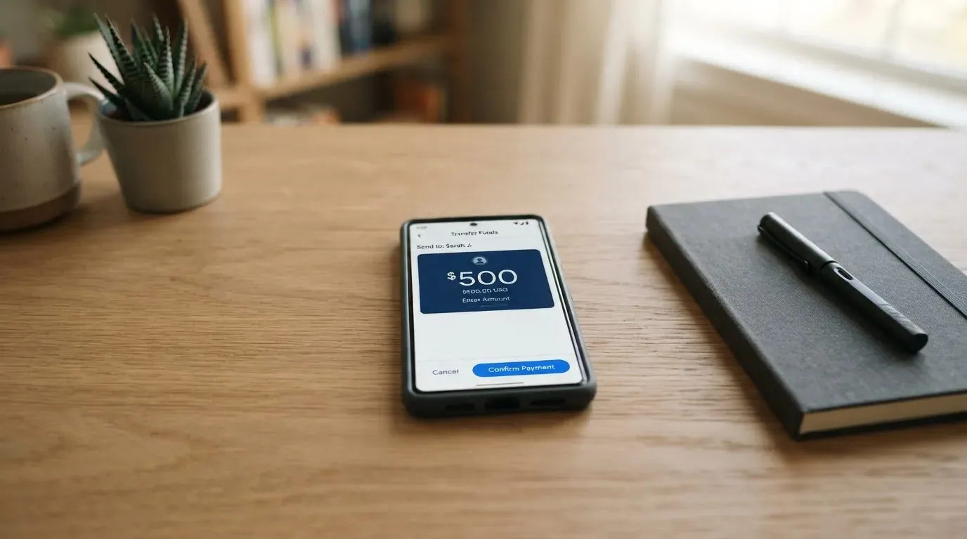 A phone showing a stablecoin transfer screen