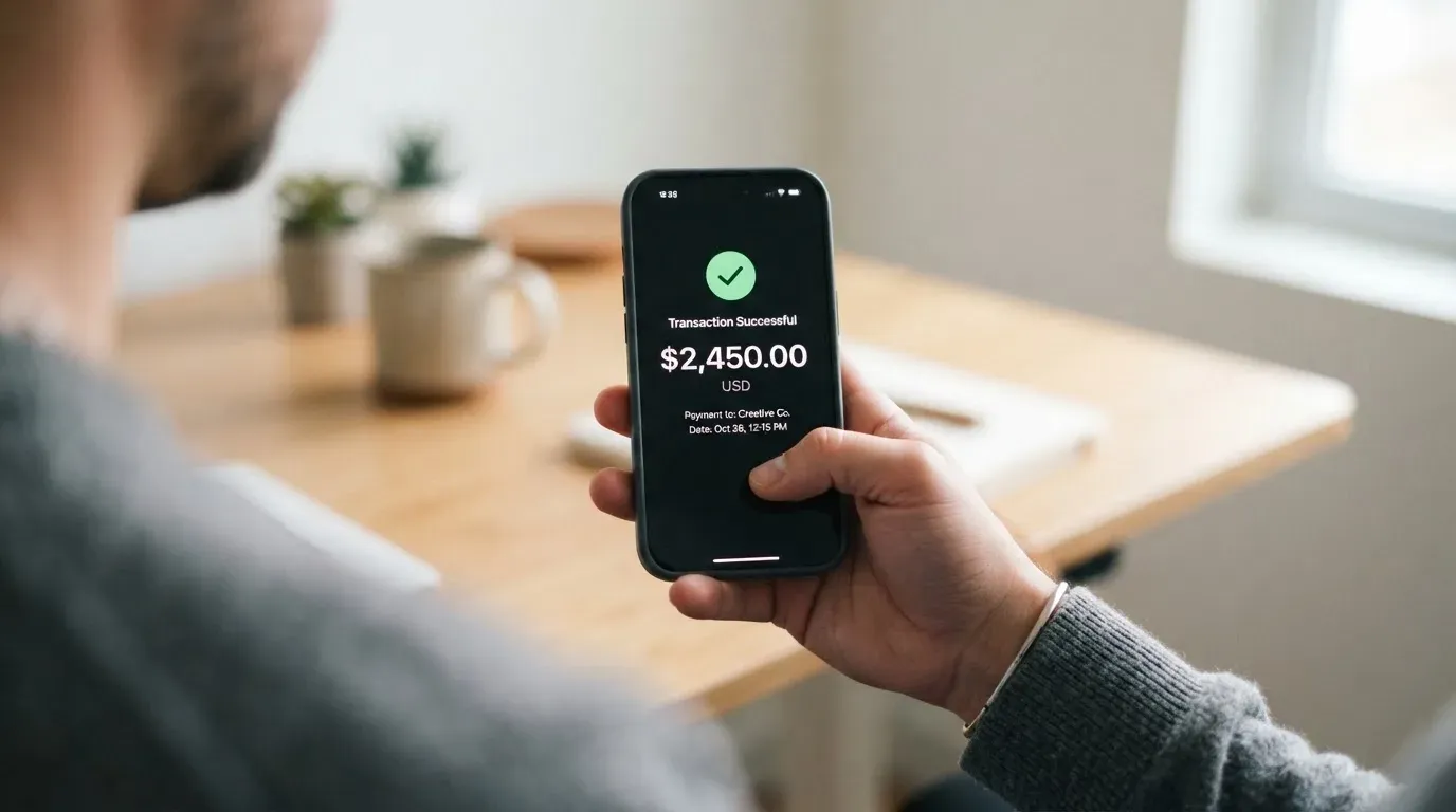 A phone showing a stablecoin transfer screen