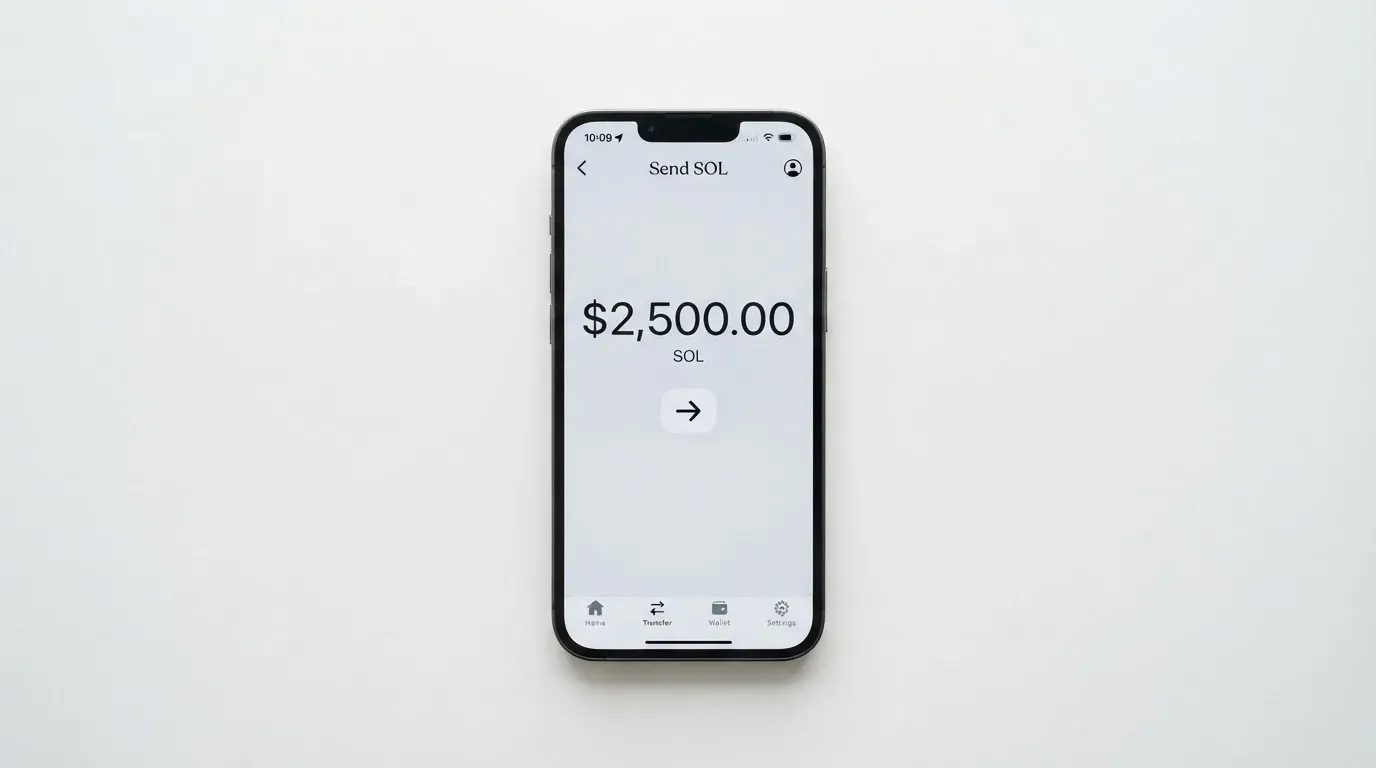 A phone showing a stablecoin transfer screen