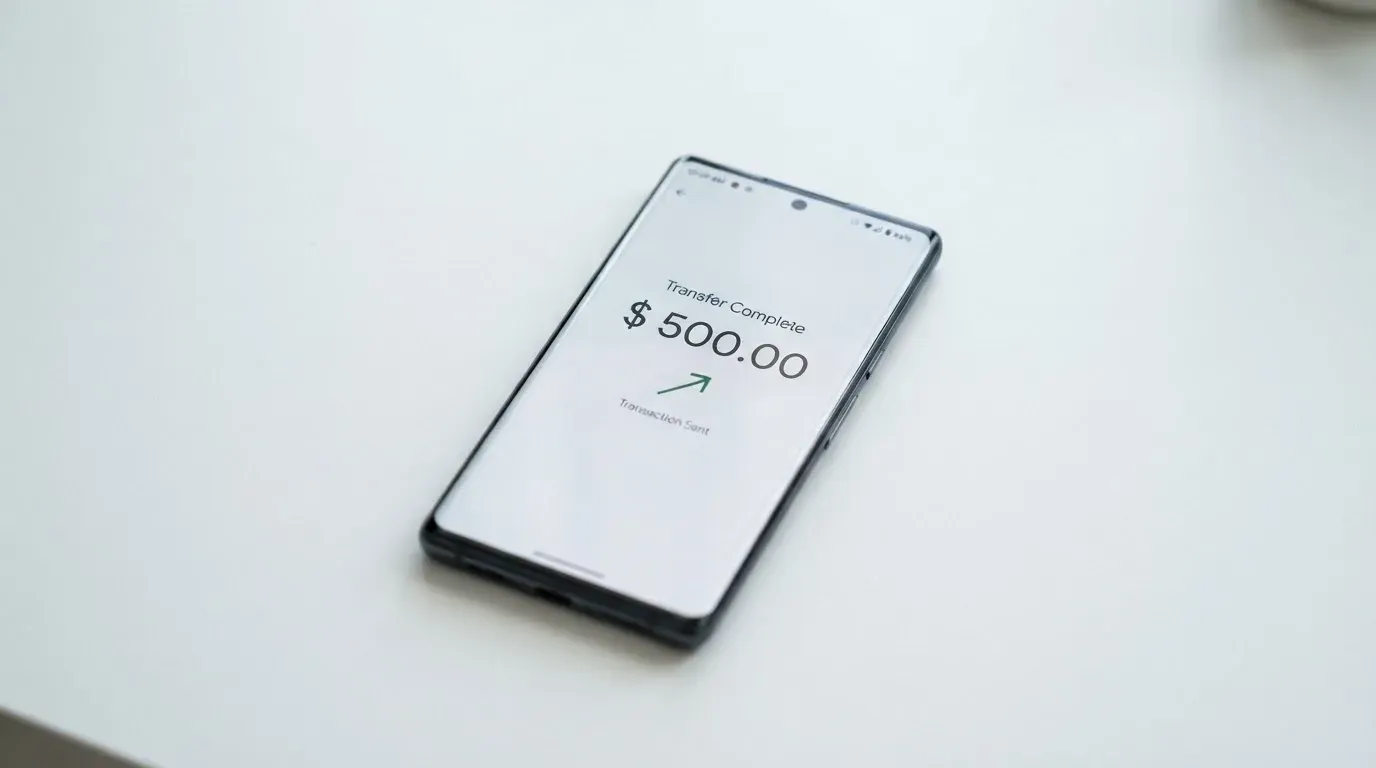 A phone showing a stablecoin transfer screen
