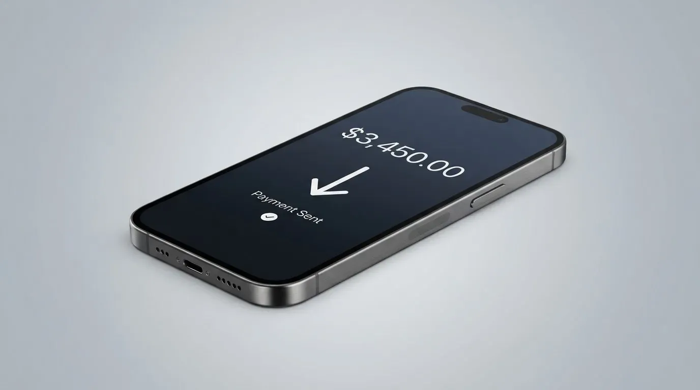 A phone showing a stablecoin transfer screen