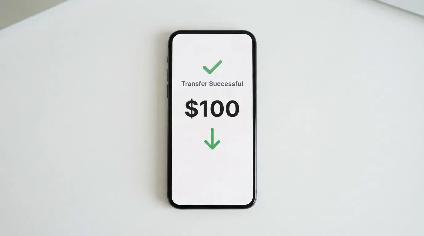 A phone showing a stablecoin transfer screen