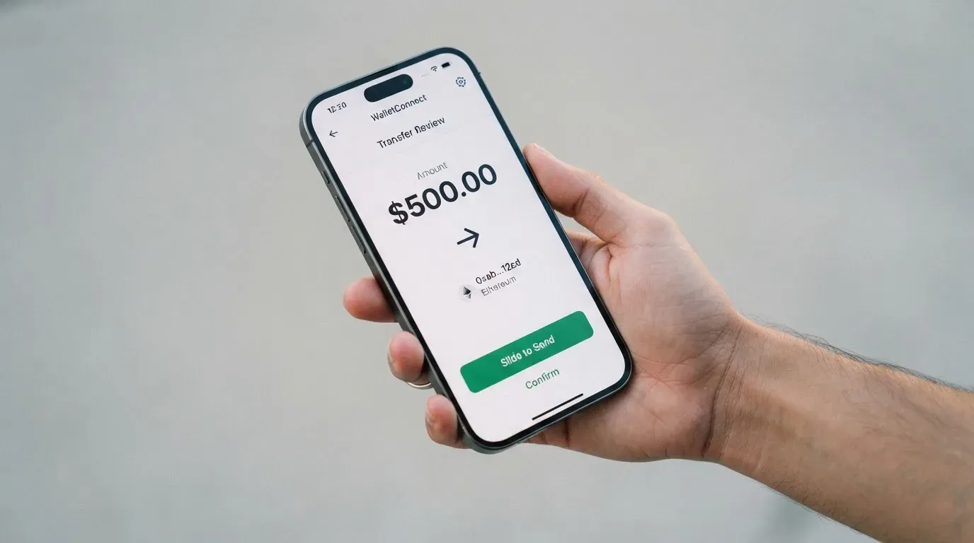 A phone showing a stablecoin transfer screen