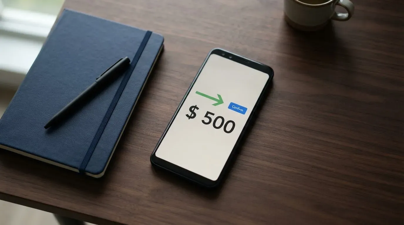 A phone showing a stablecoin transfer screen
