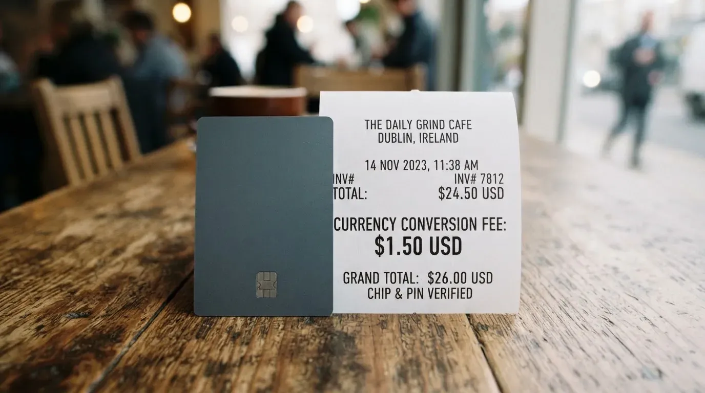 A receipt and a card on a café table