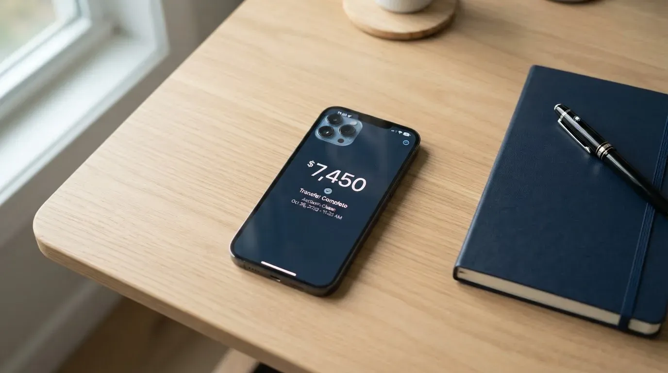 A phone showing a stablecoin transfer screen