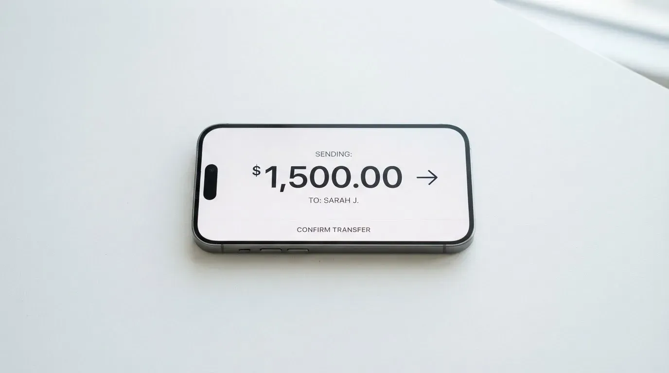 A phone showing a stablecoin transfer screen