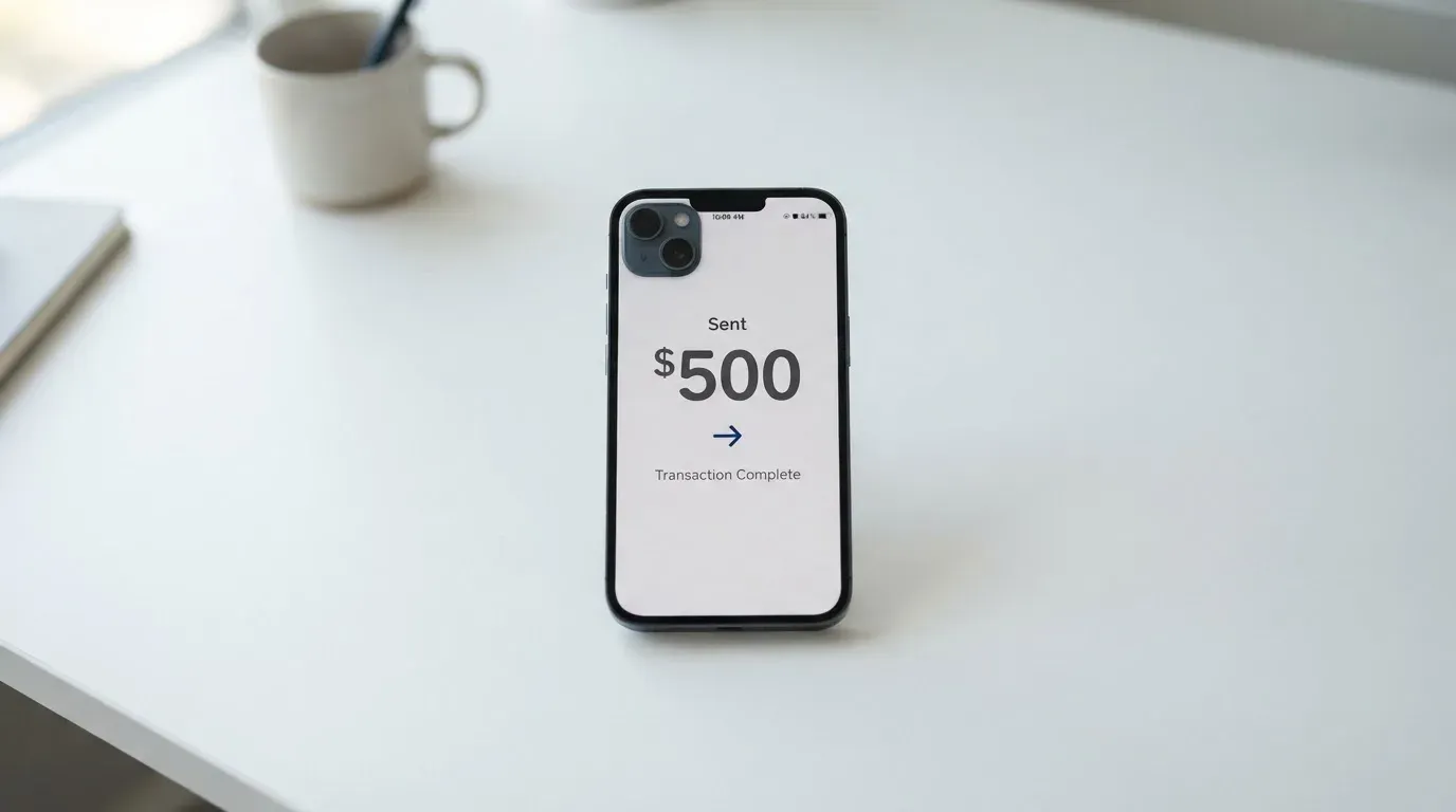 A phone showing a stablecoin transfer screen