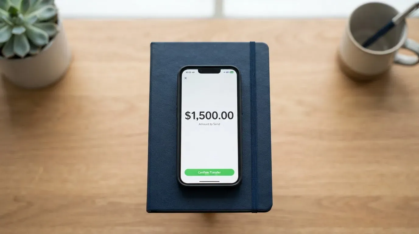 A phone showing a stablecoin transfer screen