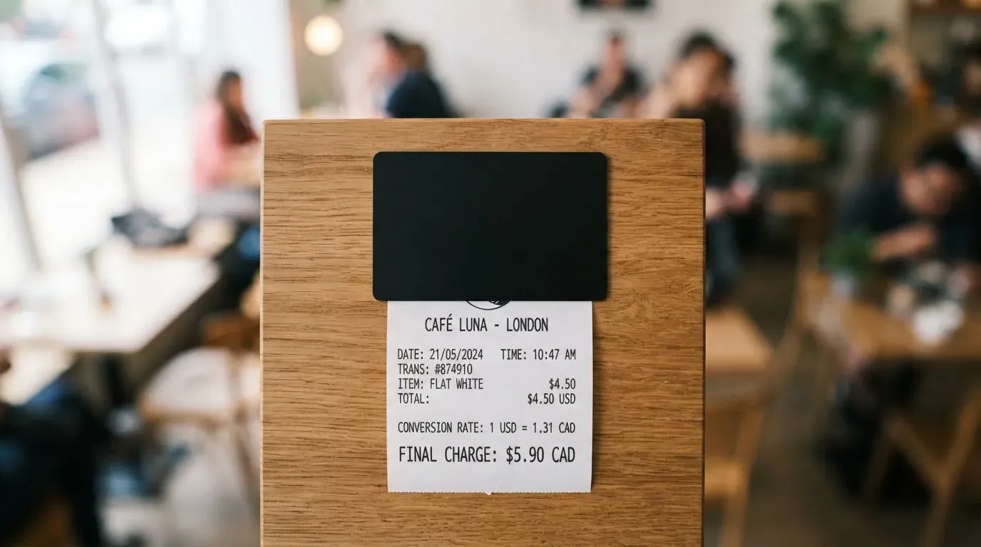 A receipt and a card on a café table