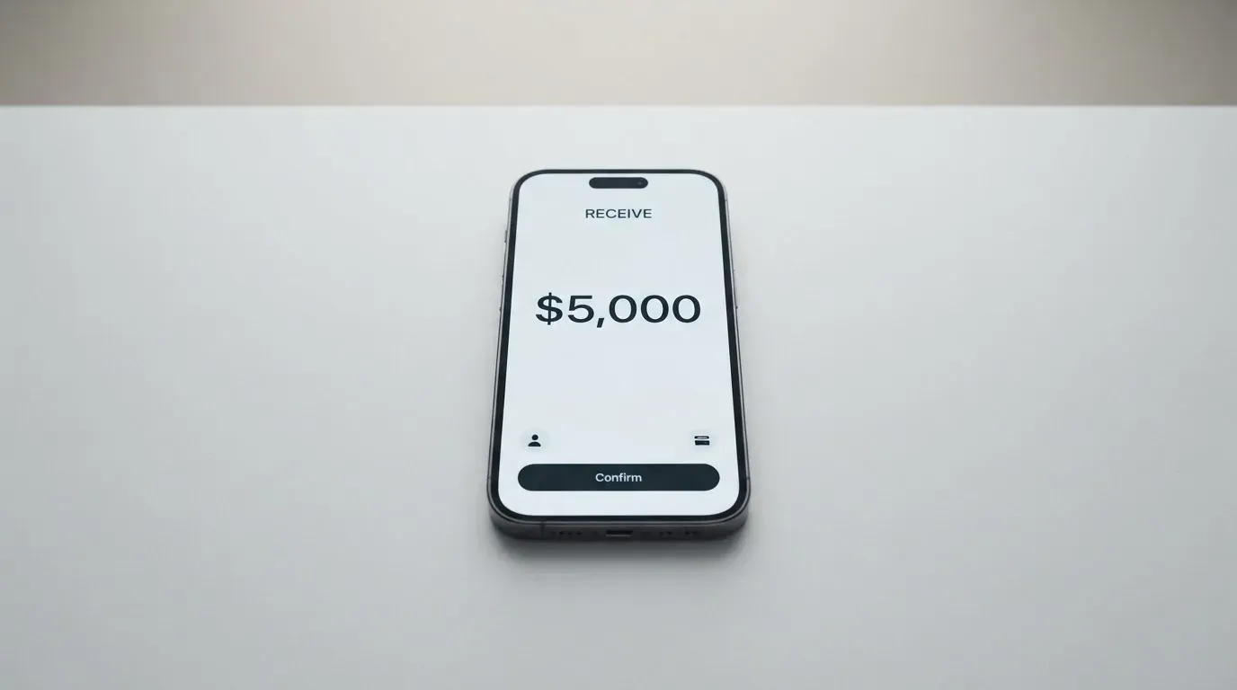 A phone showing a stablecoin transfer screen