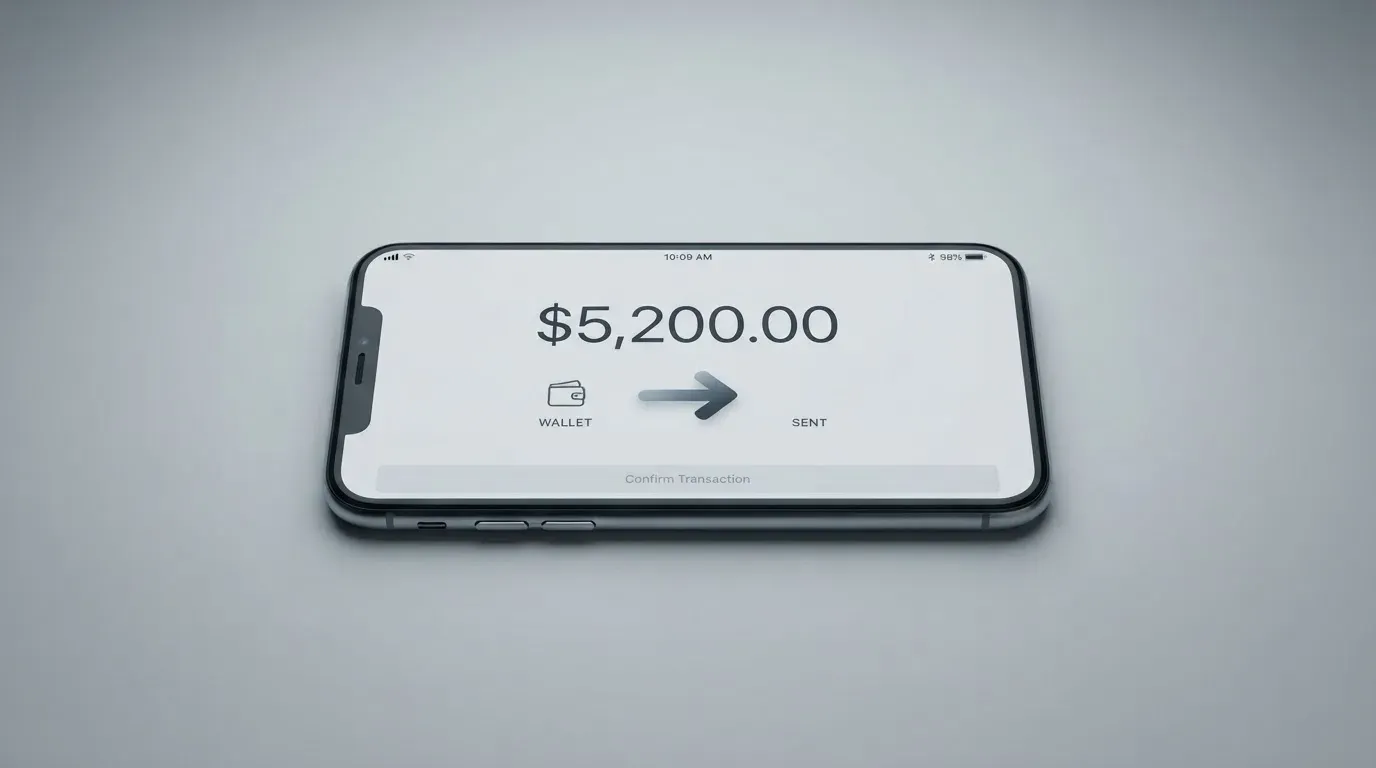A phone showing a stablecoin transfer screen