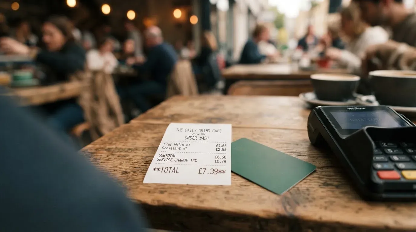 A receipt and a card on a café table