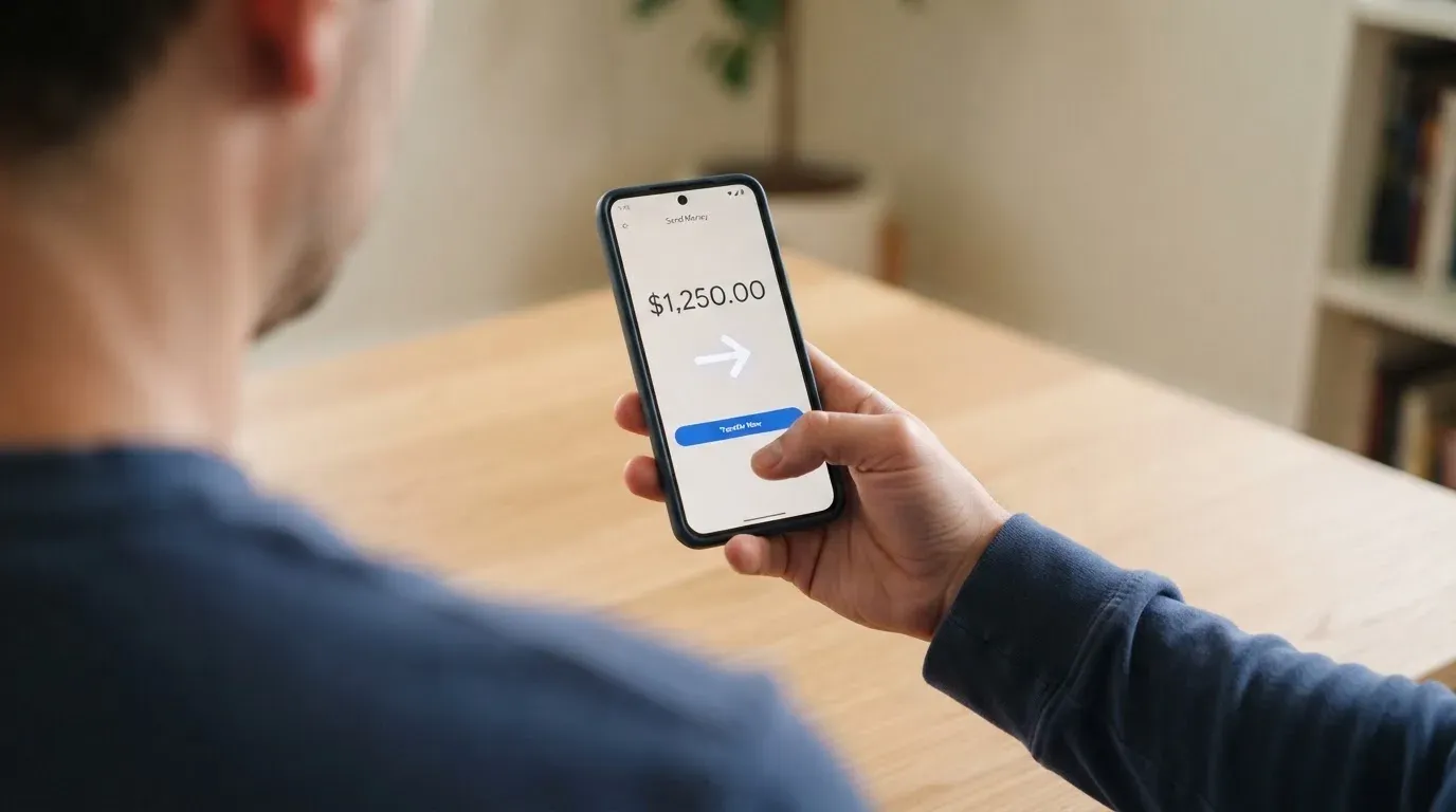 A phone showing a stablecoin transfer screen