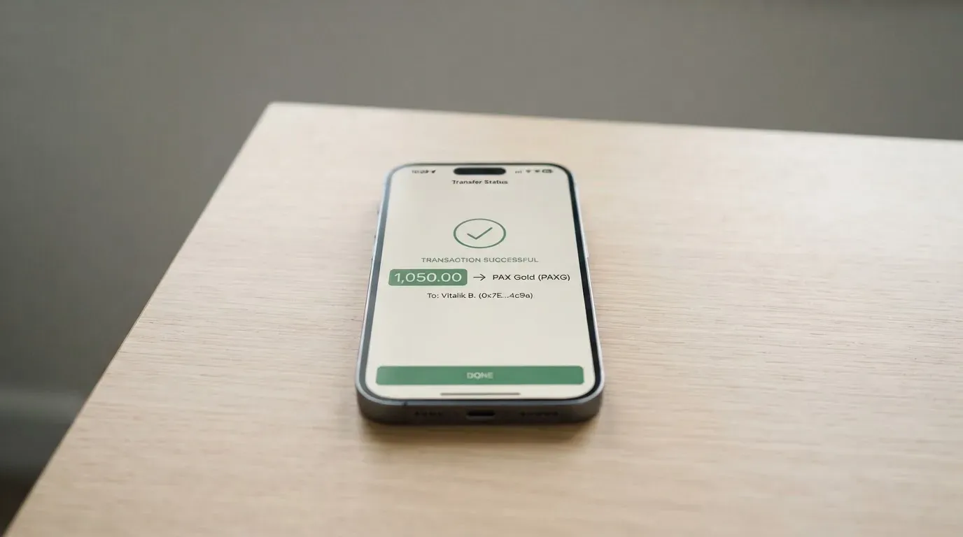 A phone showing a stablecoin transfer screen