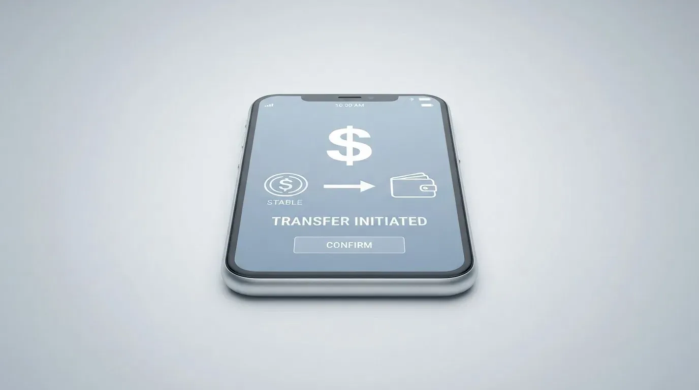 A phone showing a stablecoin transfer screen