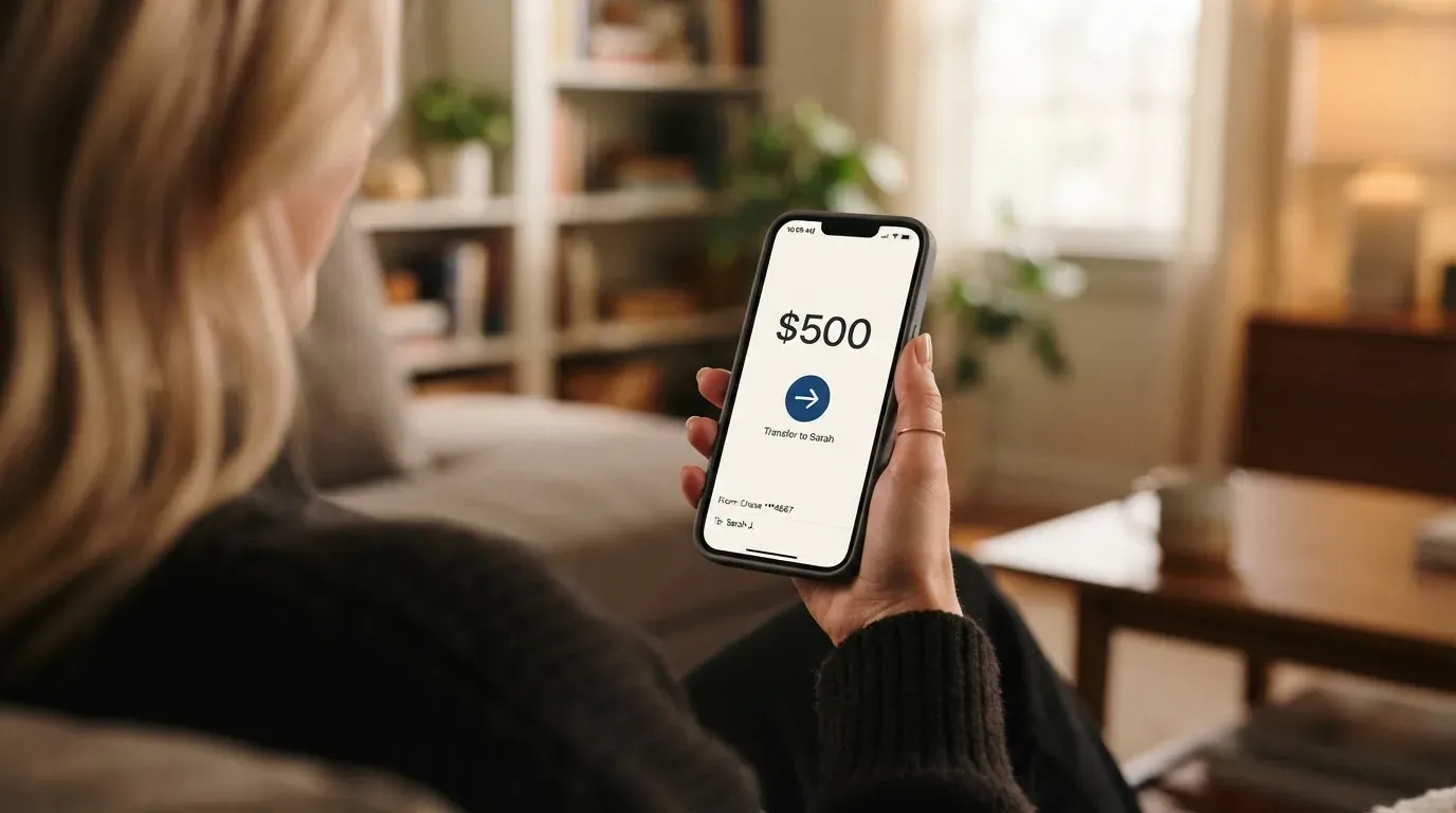 A phone showing a stablecoin transfer screen