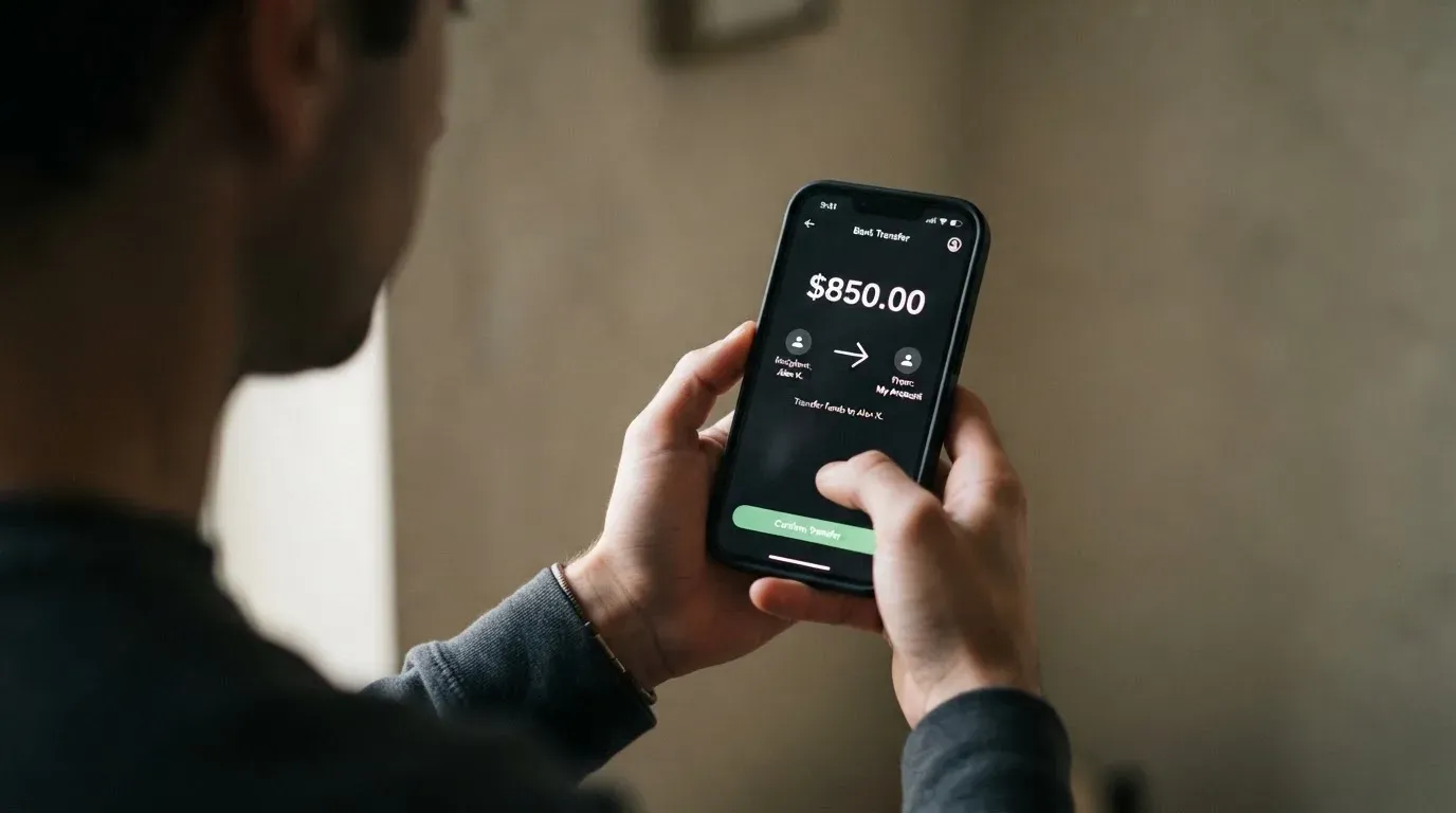 A phone showing a stablecoin transfer screen