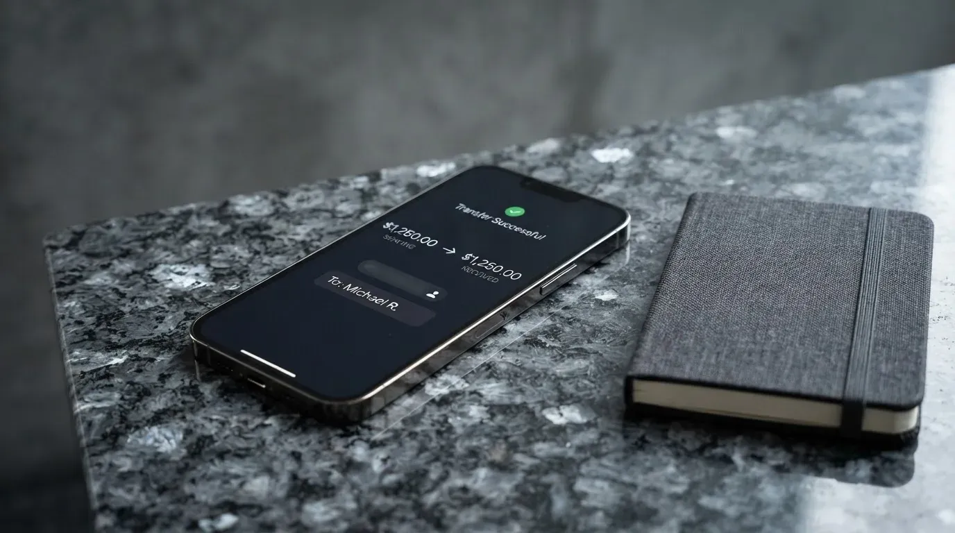 A phone showing a stablecoin transfer screen