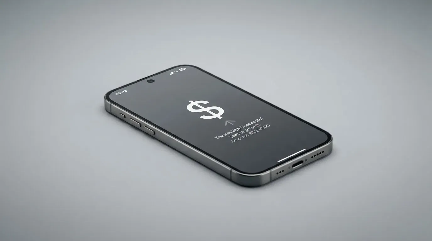 A phone showing a stablecoin transfer screen