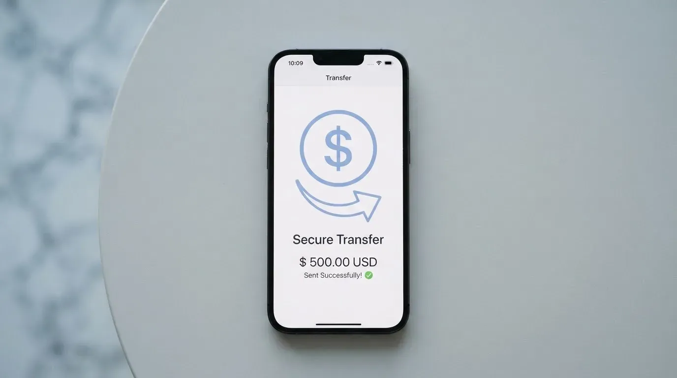 A phone showing a stablecoin transfer screen