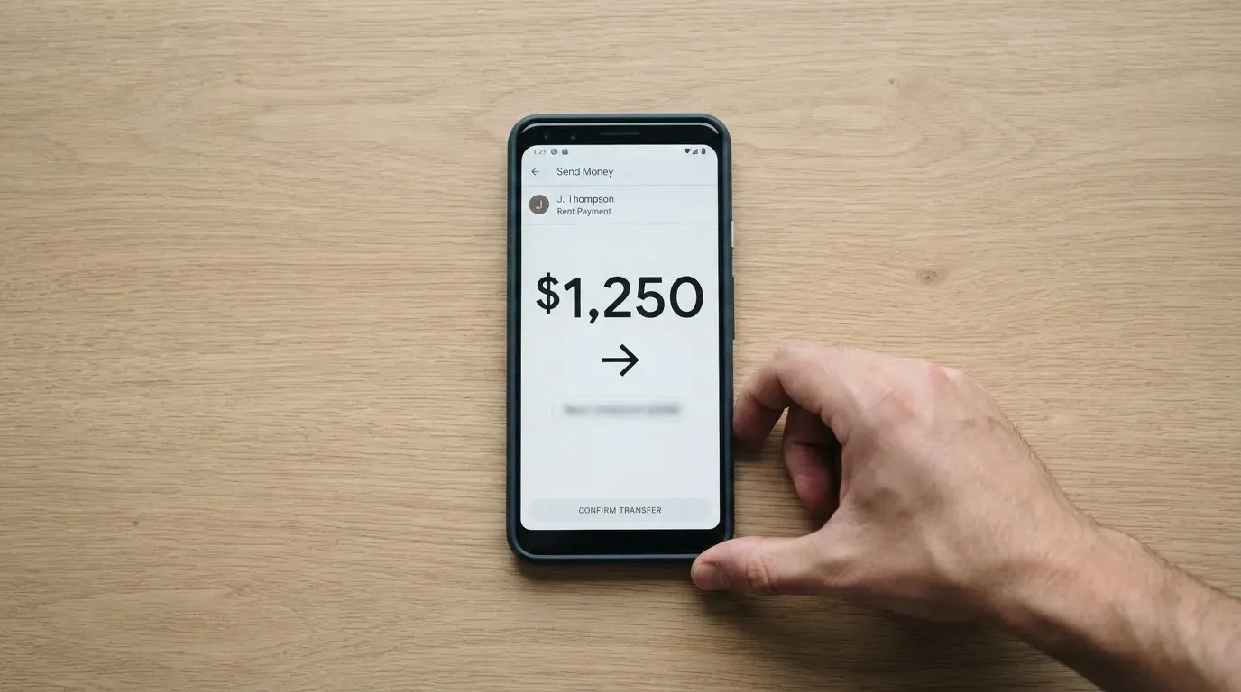 A phone showing a stablecoin transfer screen