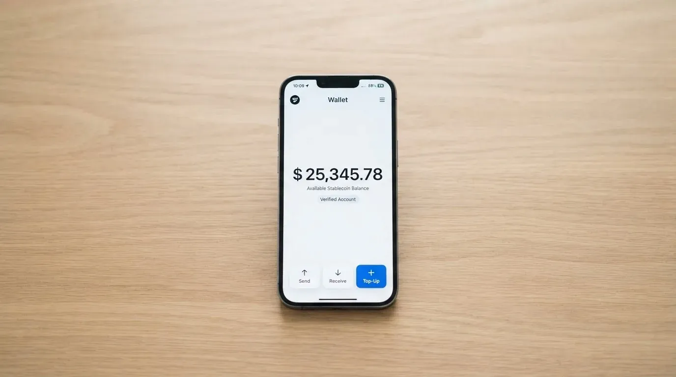 A phone showing a stablecoin transfer screen