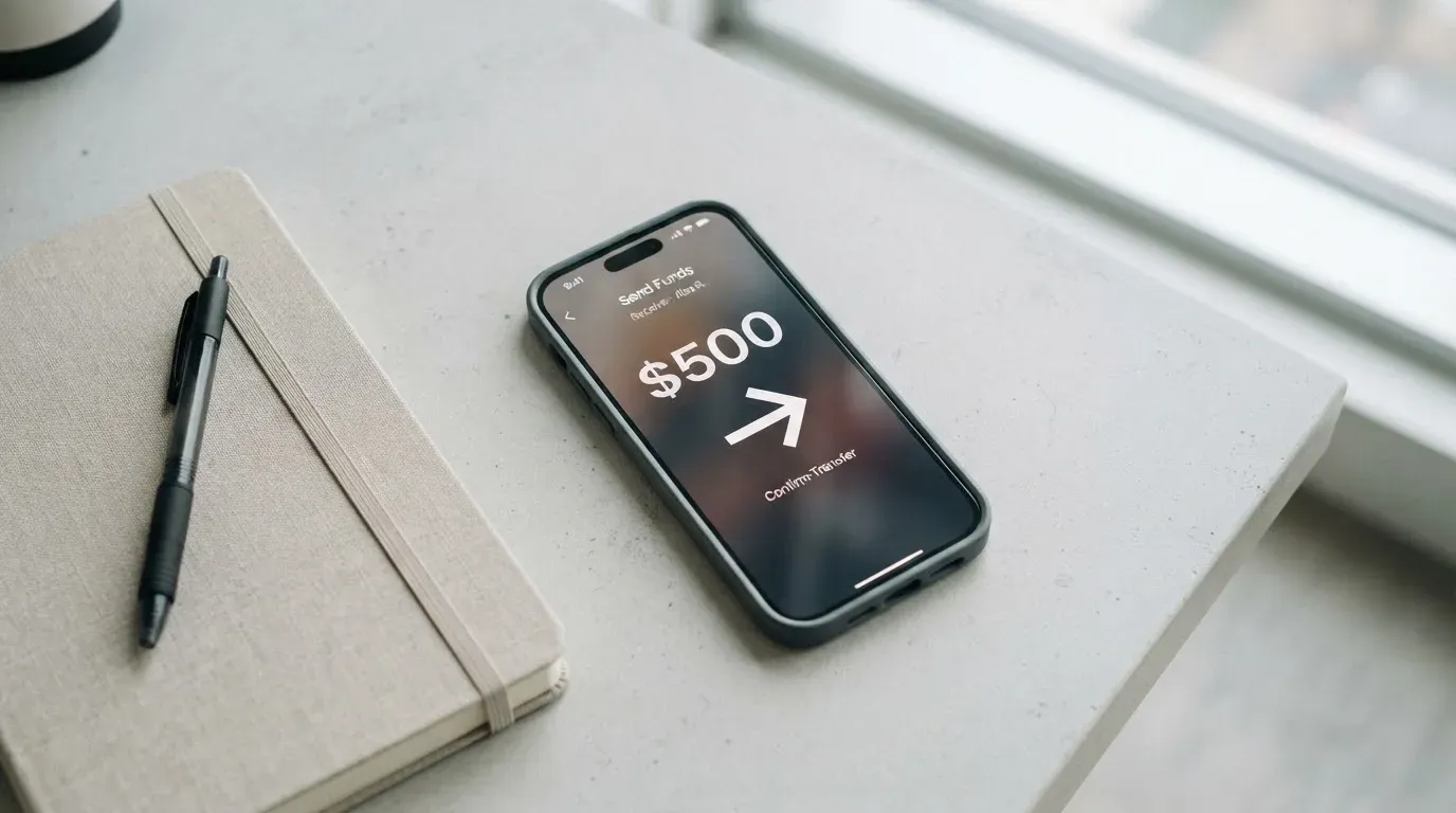 A phone showing a stablecoin transfer screen
