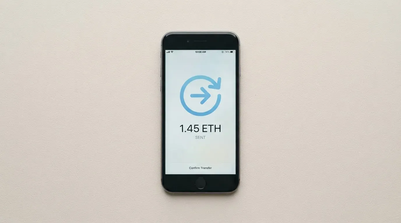 A phone showing a stablecoin transfer screen