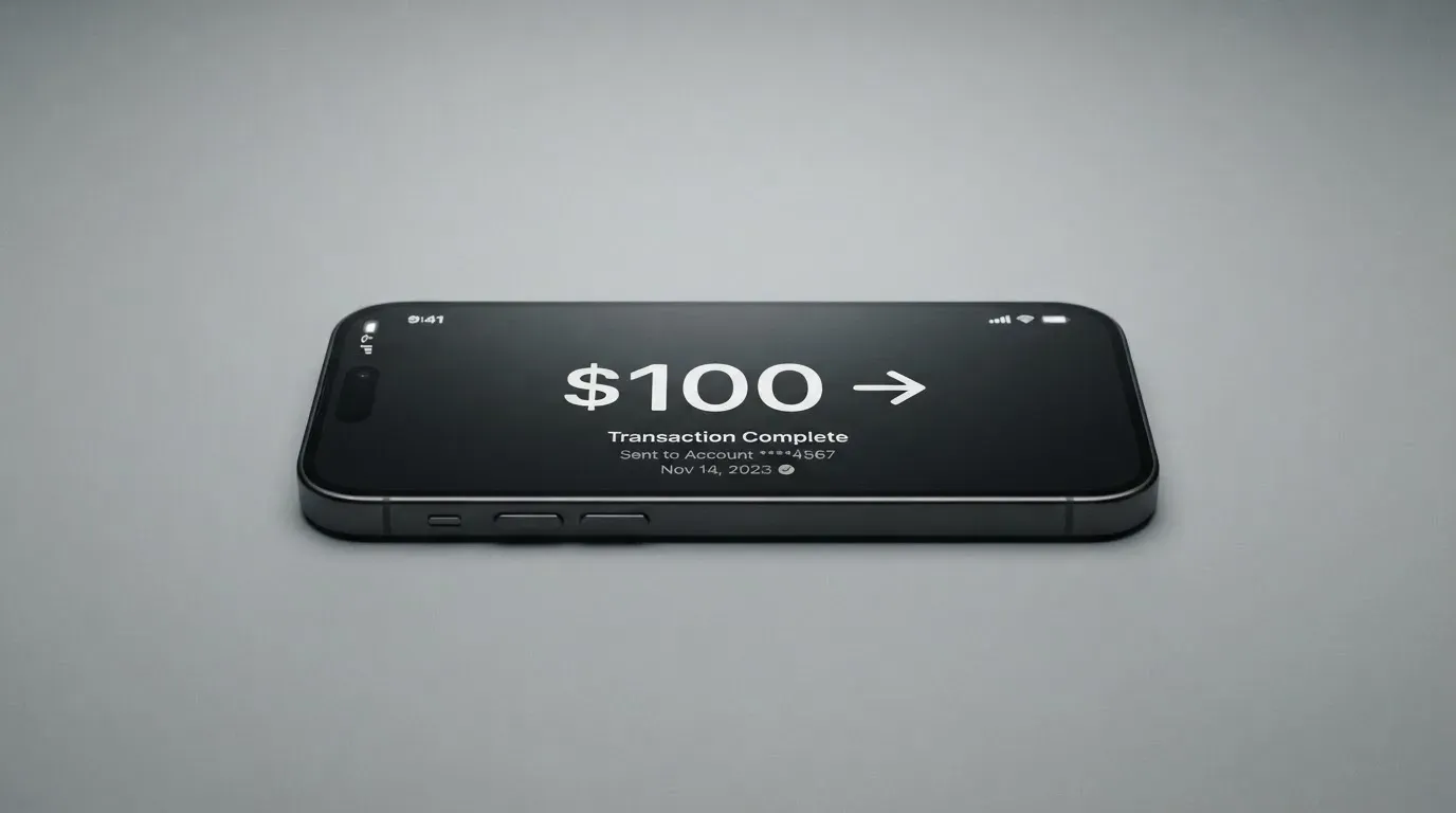 A phone showing a stablecoin transfer screen