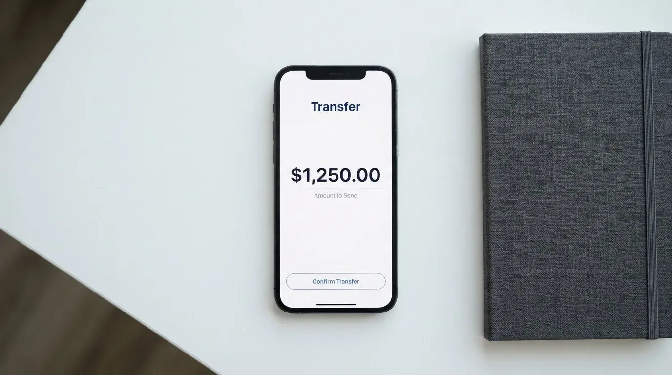 A phone showing a stablecoin transfer screen